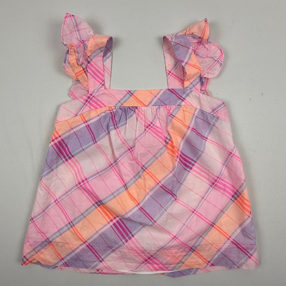 Lilly Pulitzer Pink Plaid Ruffle Strap Cotton Top Style 010674‎ Womens XS